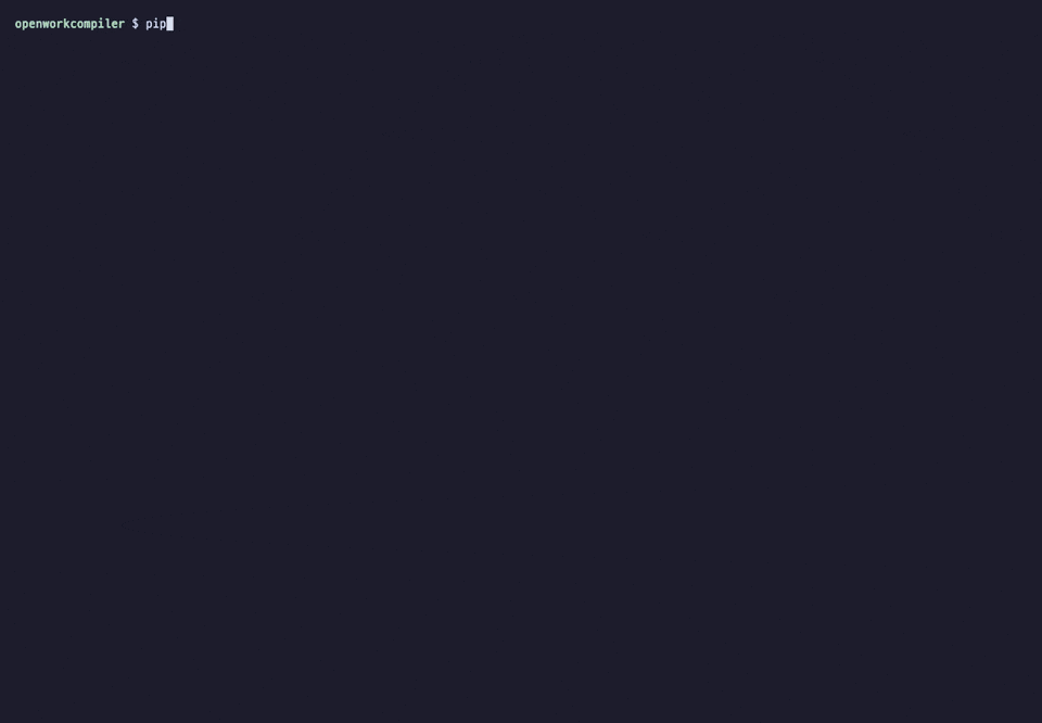 Codex TUI에서 $ow-compile-work, $ow-traces, $ow-compile-trace, $ow-bench 스킬을 실행하는 실제 녹화